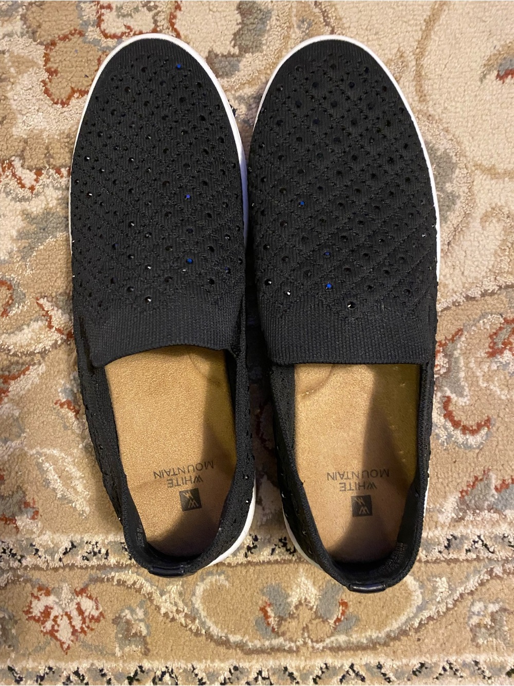 White Mountain Black Slip-On Knit Loafers with Subtle Embellishments